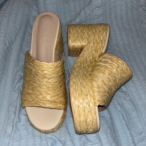 Women's Tan Woven Platform Mules